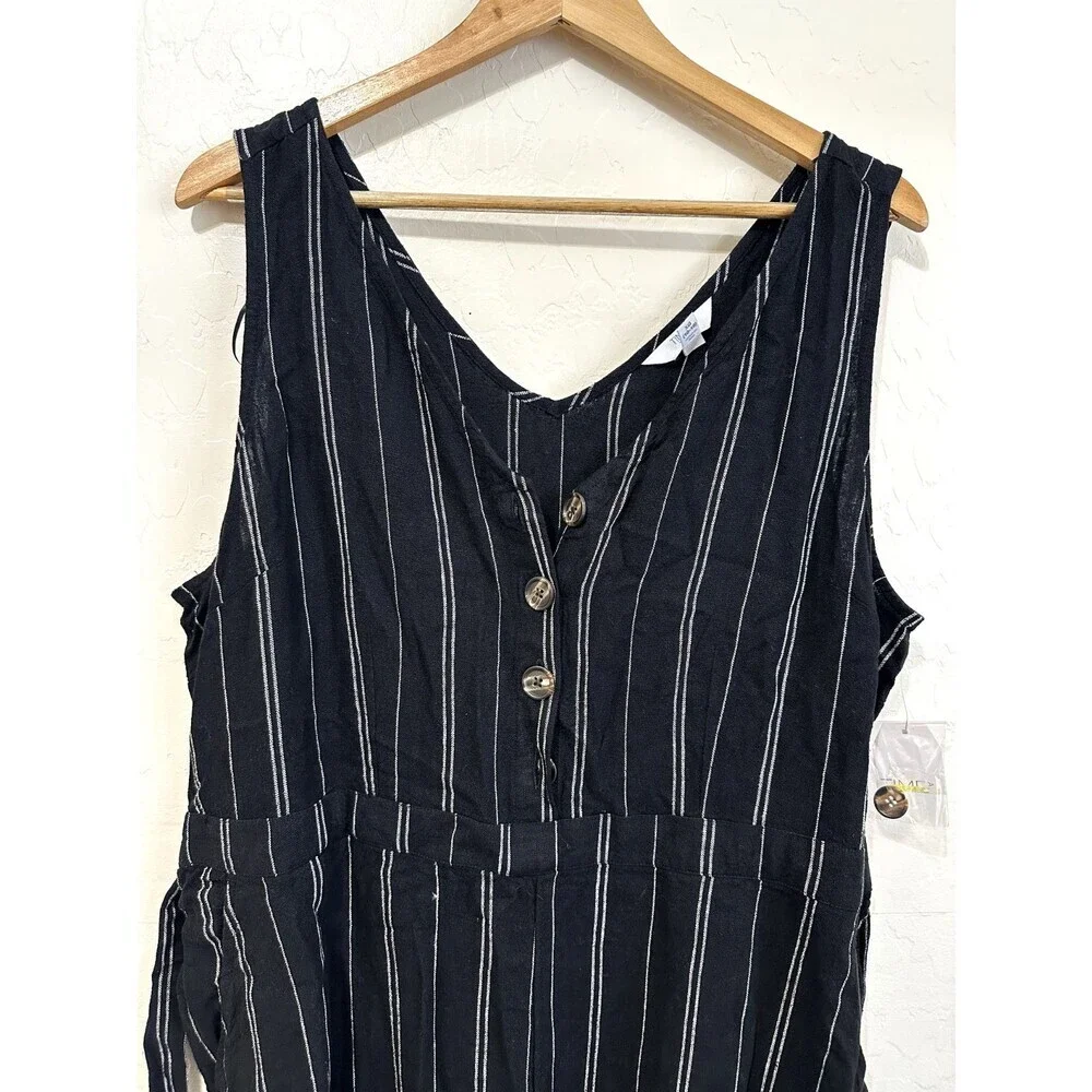 Time & Tru Womans Striped Linen Romper Size XL Sleeveless Tie Waist Boho Western